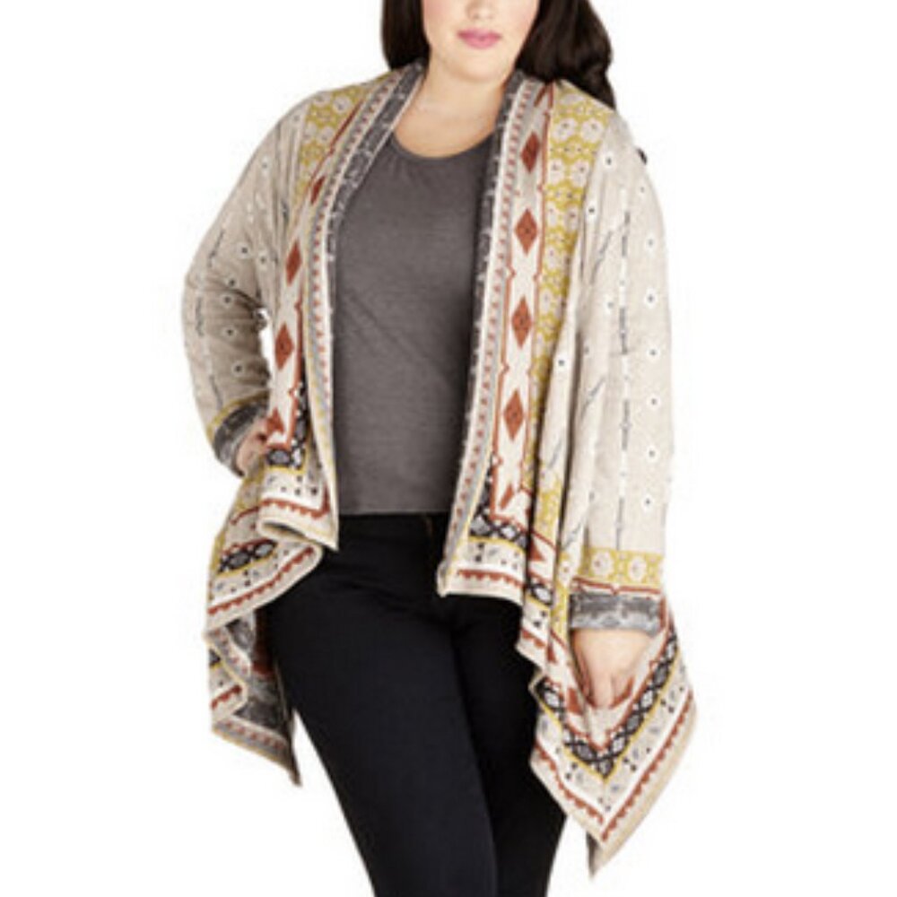 FREEWAY Cardigan Sweater Southwestern Asymmetrical Open Front Waterfall - Picture 3 of 10